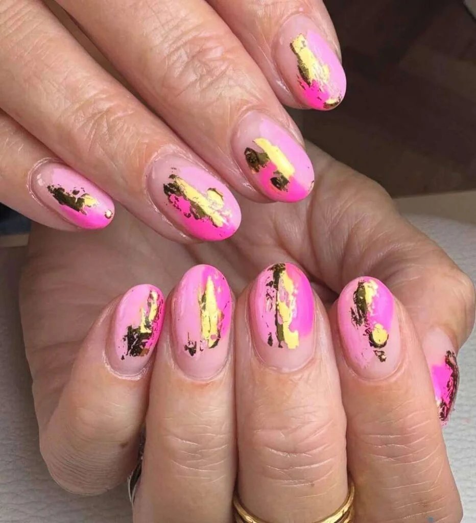 Pink Gold Foil Nails