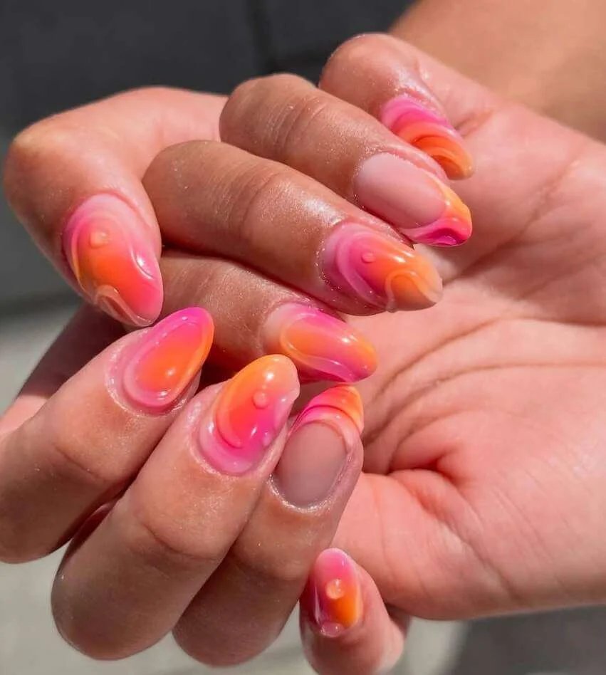 Pink Orange Swirl Nails