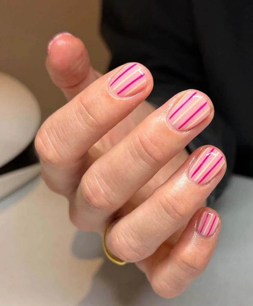 Pink Stripe Nails