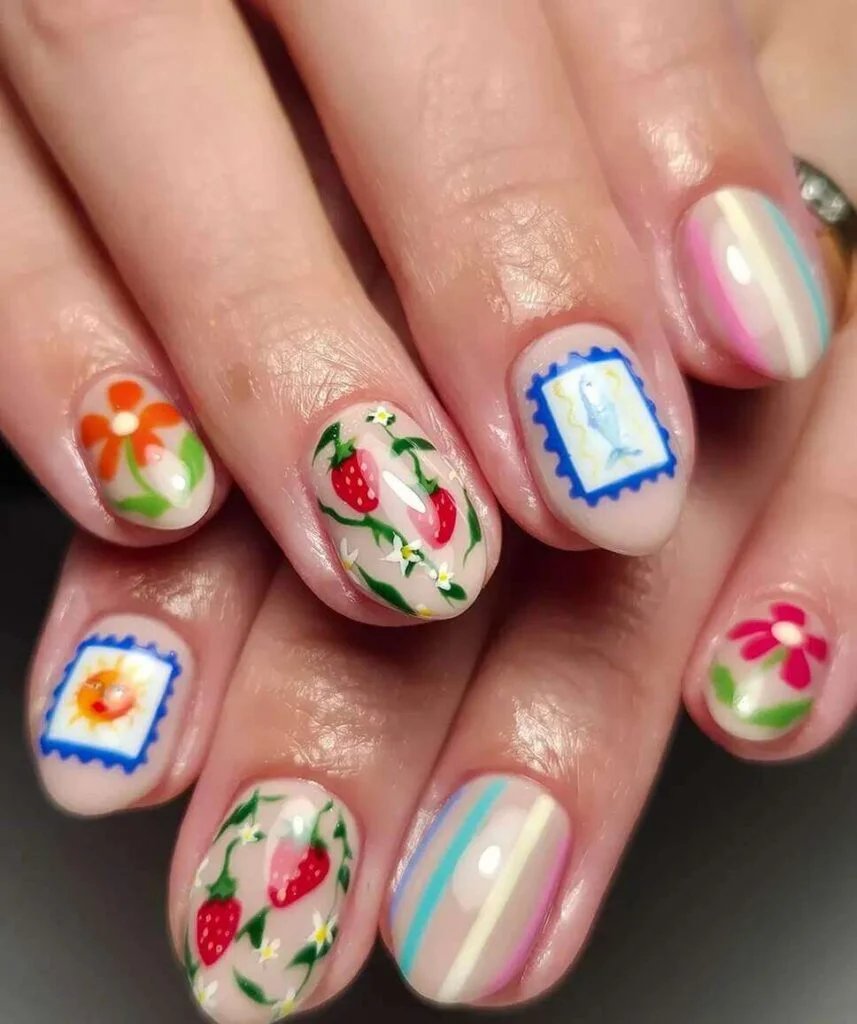 Strawberry Postcard Nails