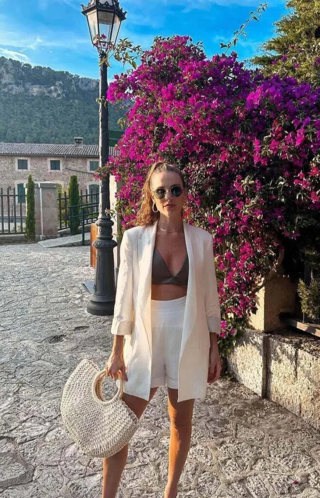 White Blazer Shorts Set
