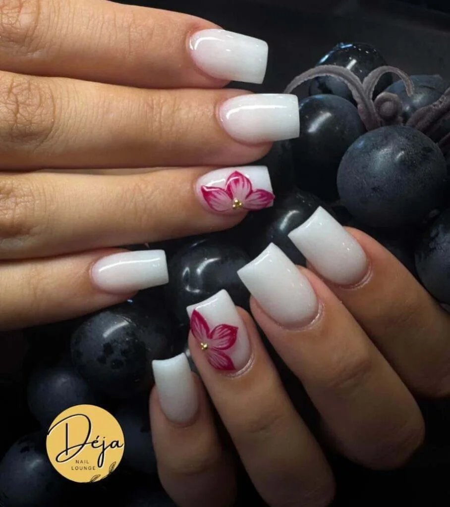 White Floral Nails