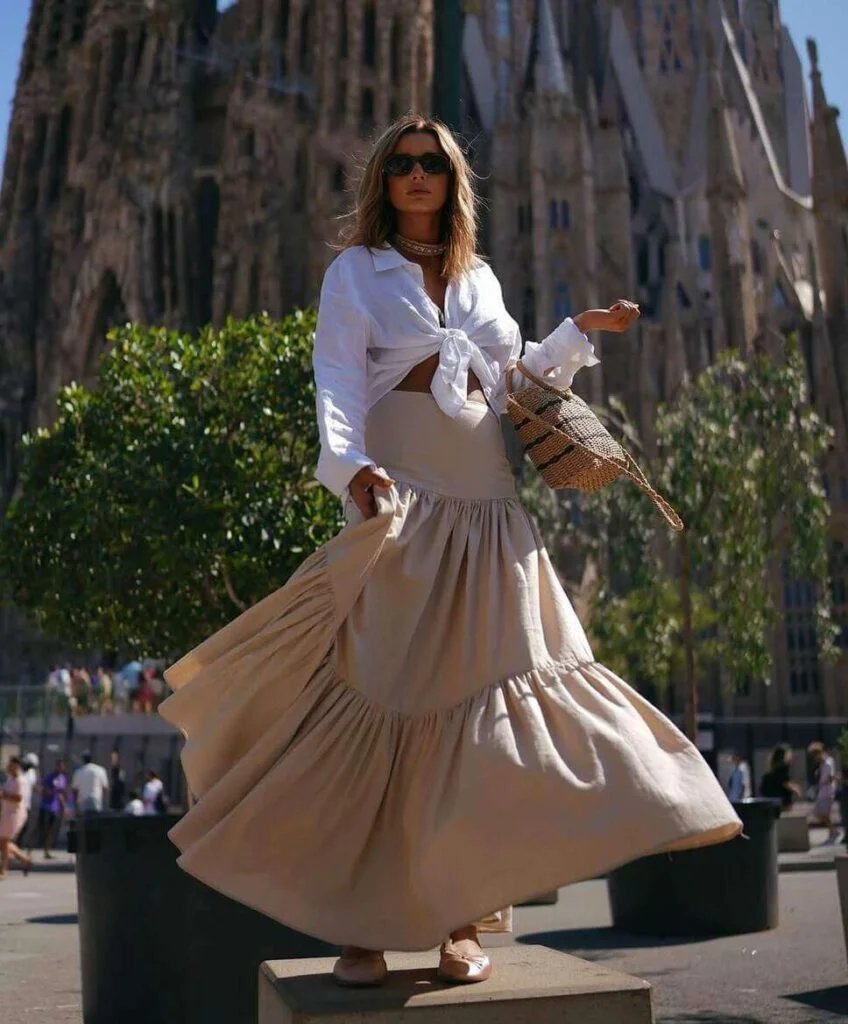 White Shirt, Flowy Skirt