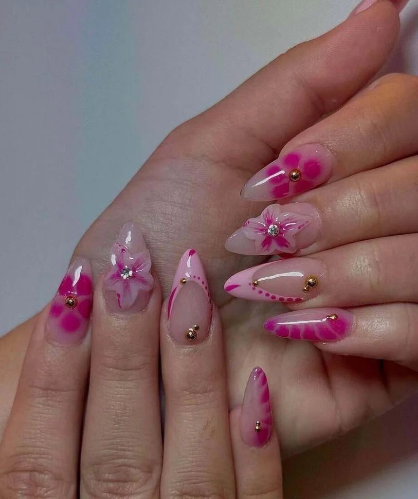 3D Pink Flower Nails