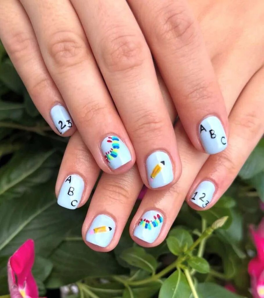 Baby blue school nails