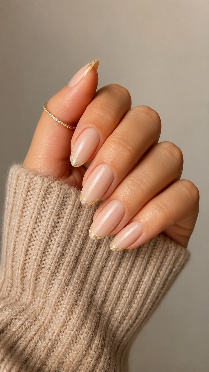Beige French Tips with Gold Accent