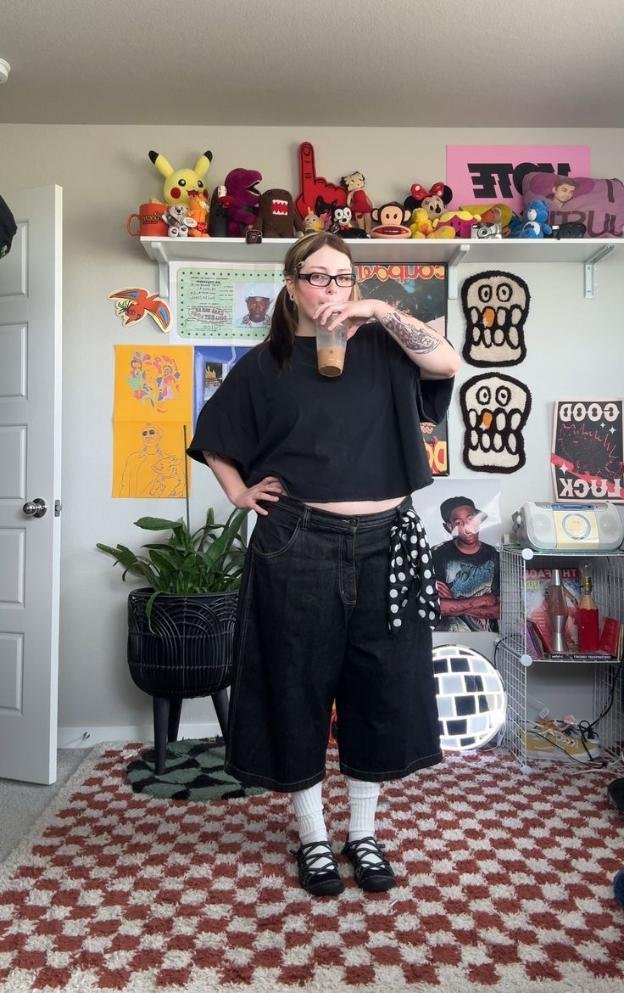 Black denim culottes look