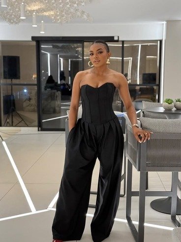 Black strapless jumpsuit
