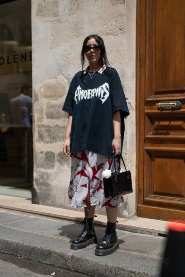 Black Tee and Floral Skirt