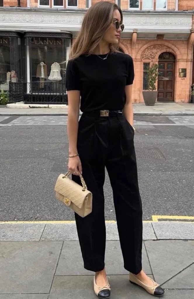 Black Tee and Tailored Trousers