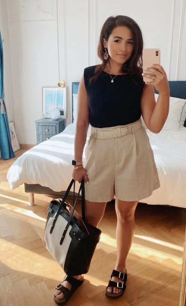 Black Top, Linen Shorts