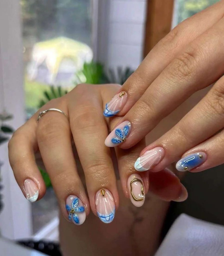 Blue Butterfly Nail Art