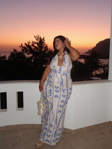 Blue print halter dress