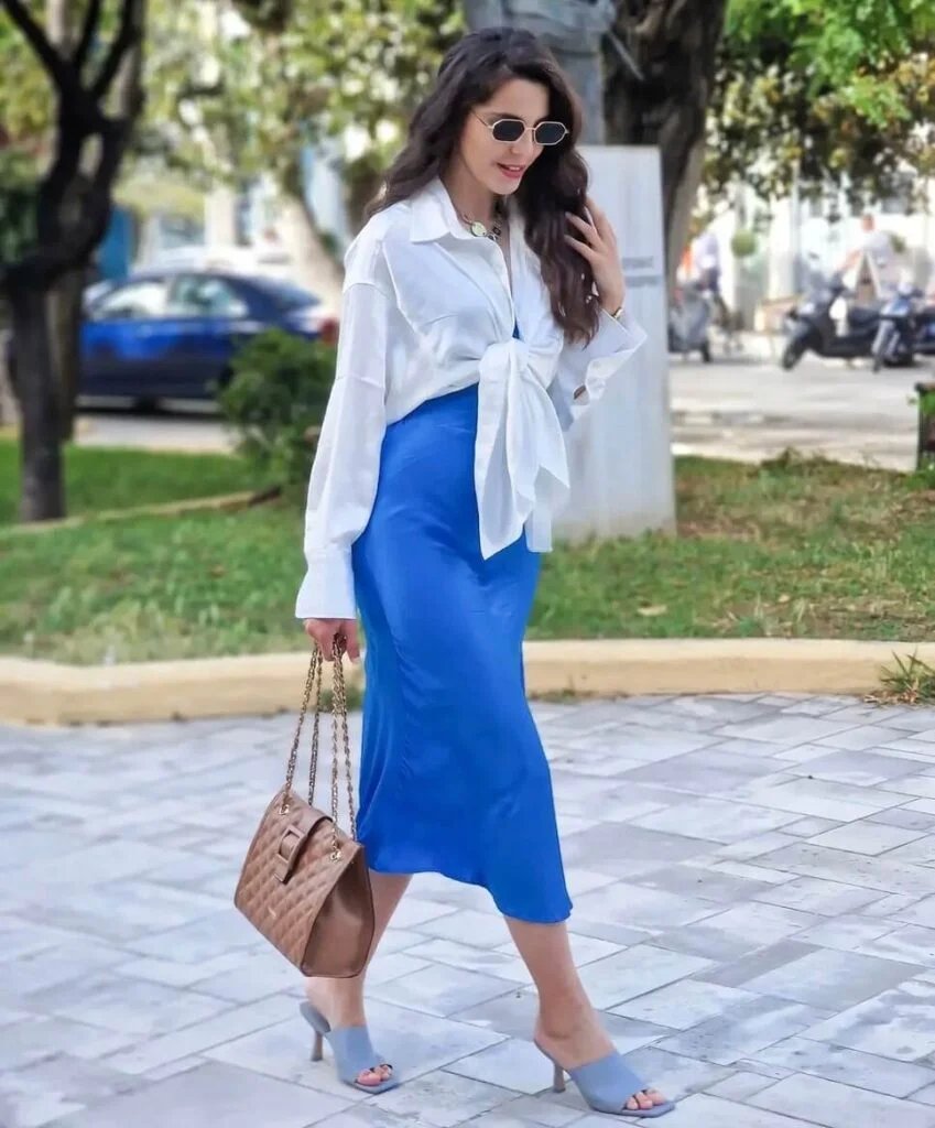 Blue satin skirt