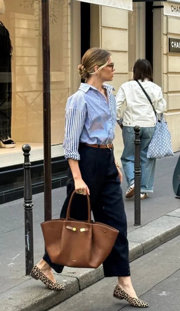Blue Striped Shirt with Navy Trousers