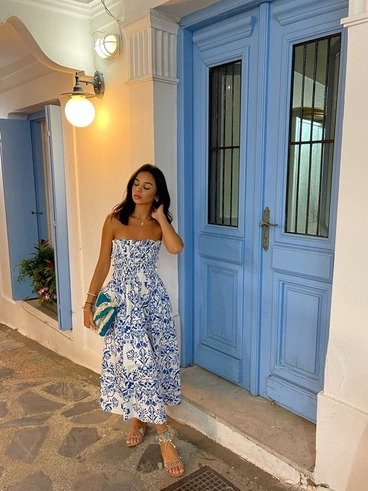 Blue Tile Print Midi