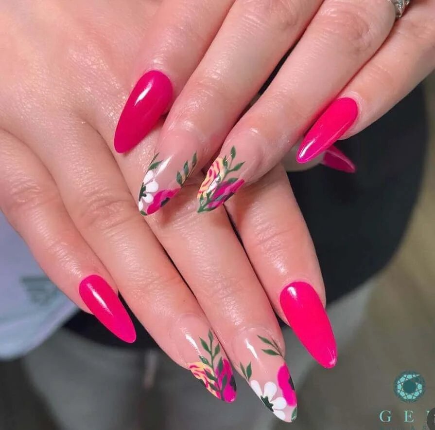 Bright Pink Tropical Nails