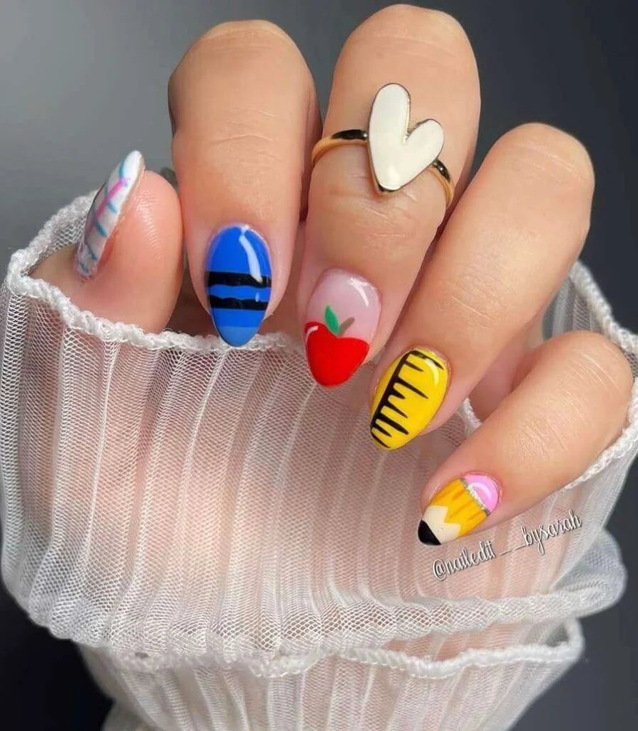Bright school supply nails