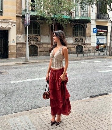Burgundy tiered skirt