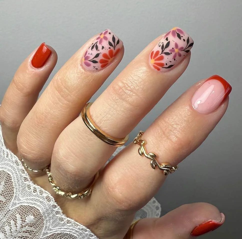 Burnt Orange Floral Tips
