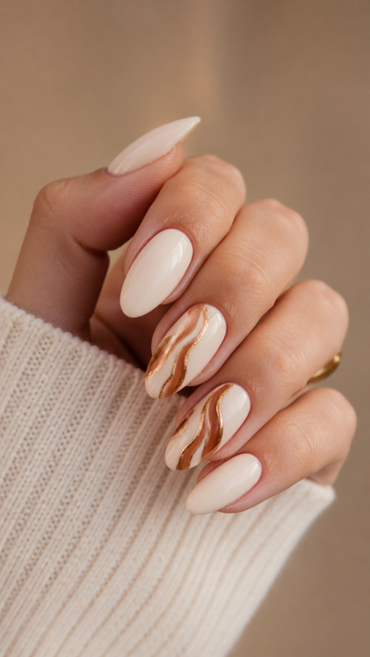 Caramel Drizzle Accent Nails