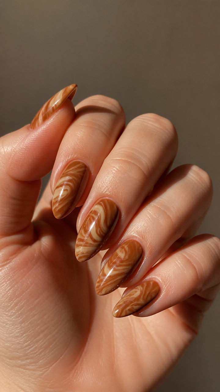 Caramel Swirl Almond Nails