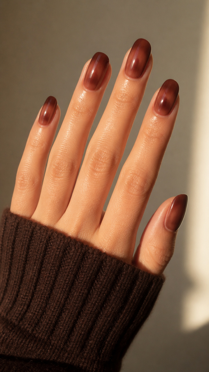 Chocolate Glaze Over Natural Nail