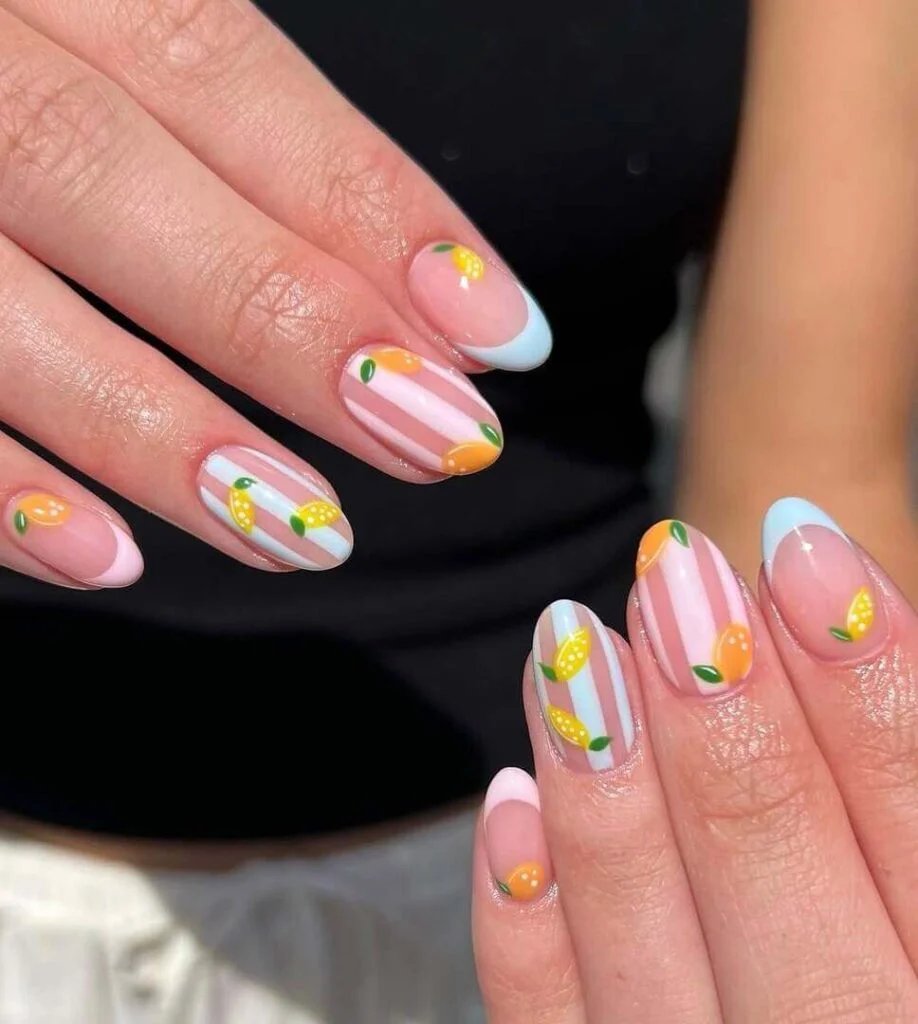 Citrus Stripe Nails