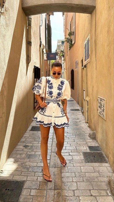 Cobalt embroidered cotton dress