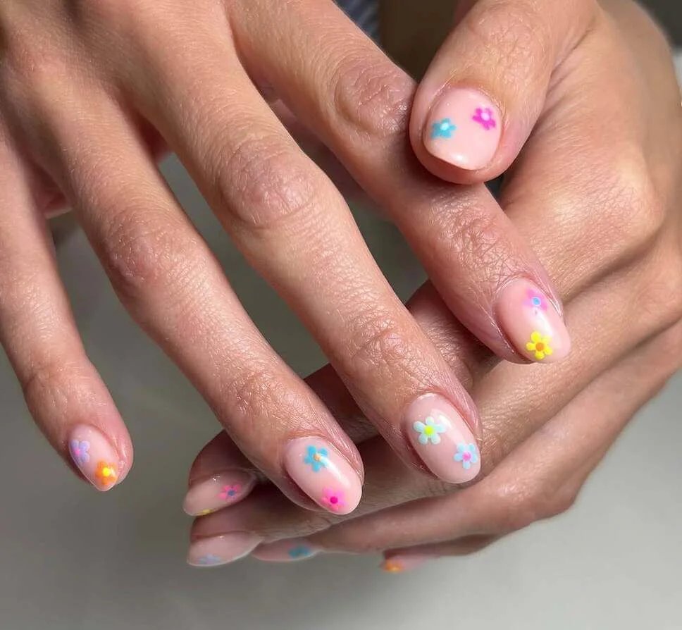 Colorful flower nails