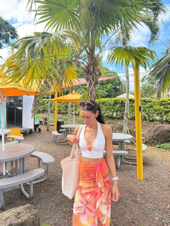 Coral halter and floral sarong