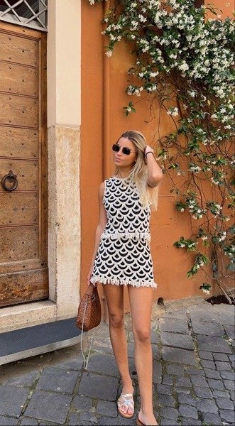 Crochet Trim Mini Dress