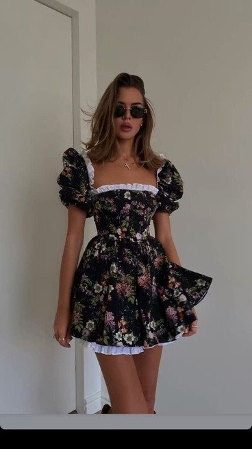 Dark floral puff dress