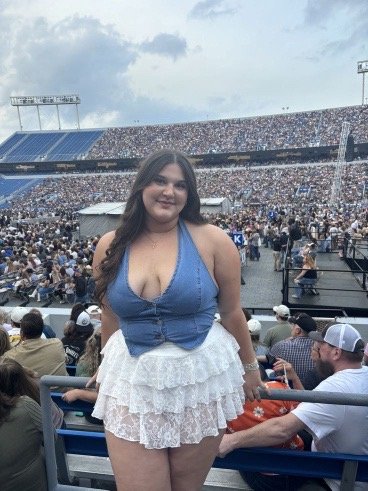 Denim and lace mini look