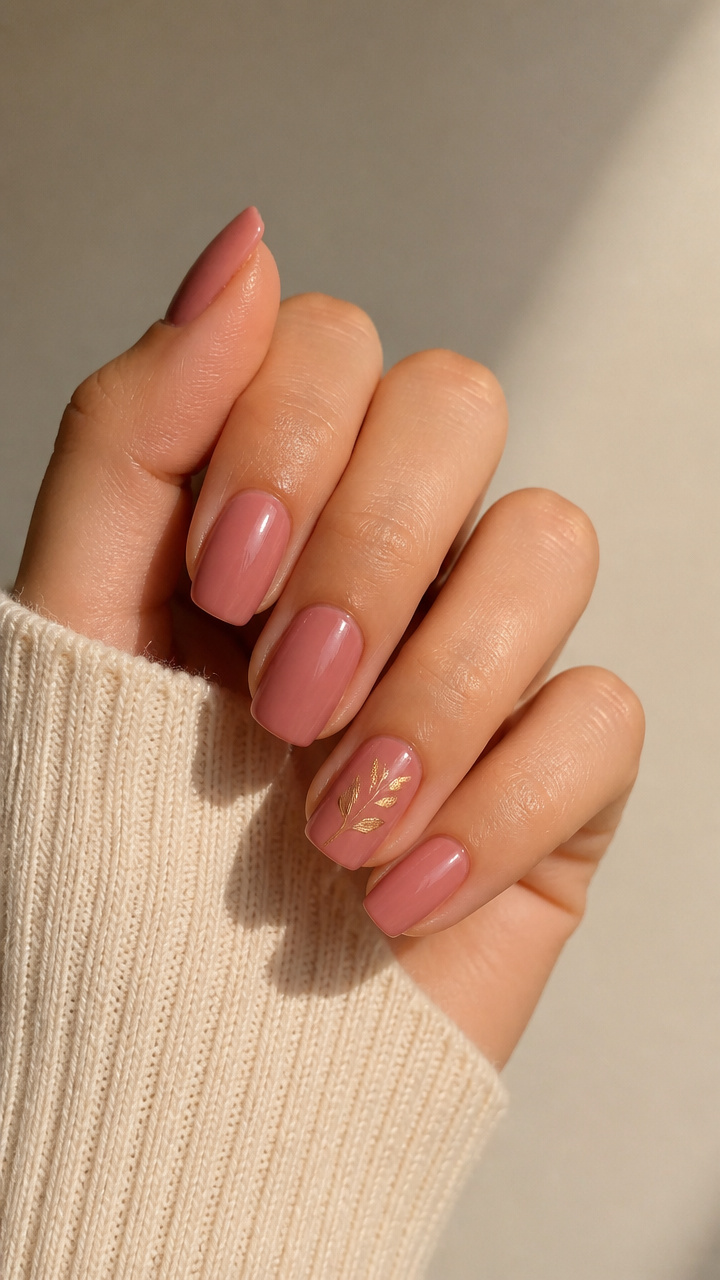 Dusty Rose with Minimalist Leaf Art