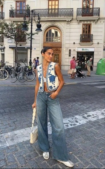 Embroidered denim vest