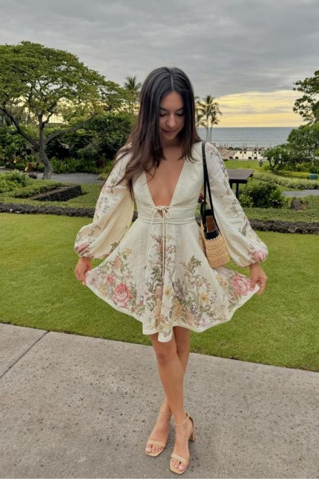 Floral puff-sleeve mini dress
