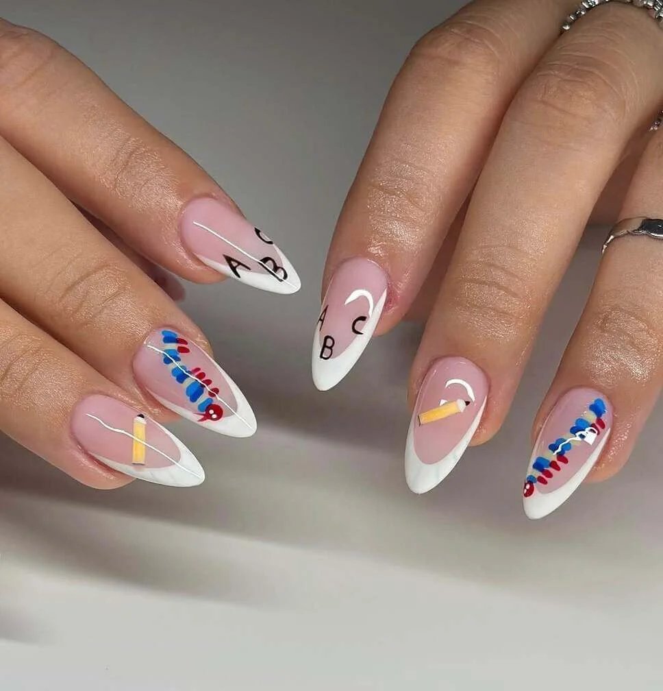 French Tip Nails with ABCs