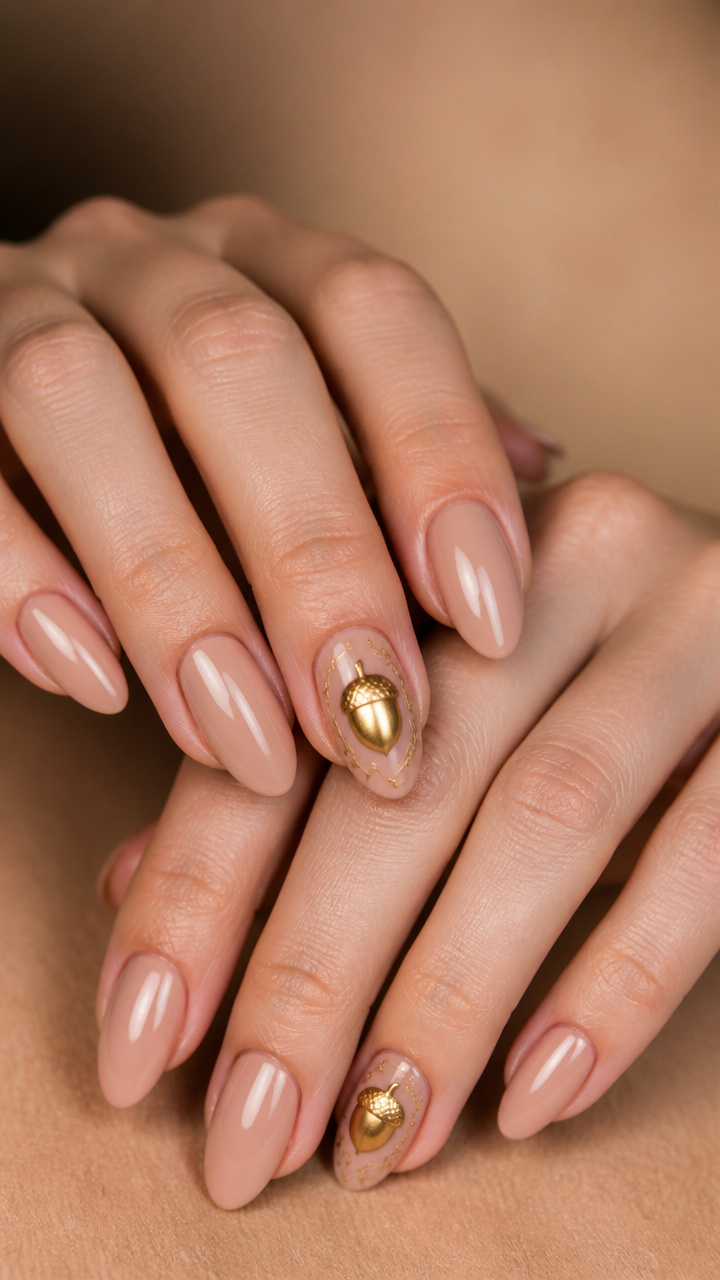 Golden Acorn Accent Nails