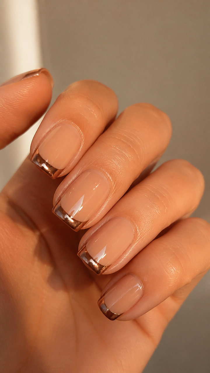 Hazelnut Chrome French Tips