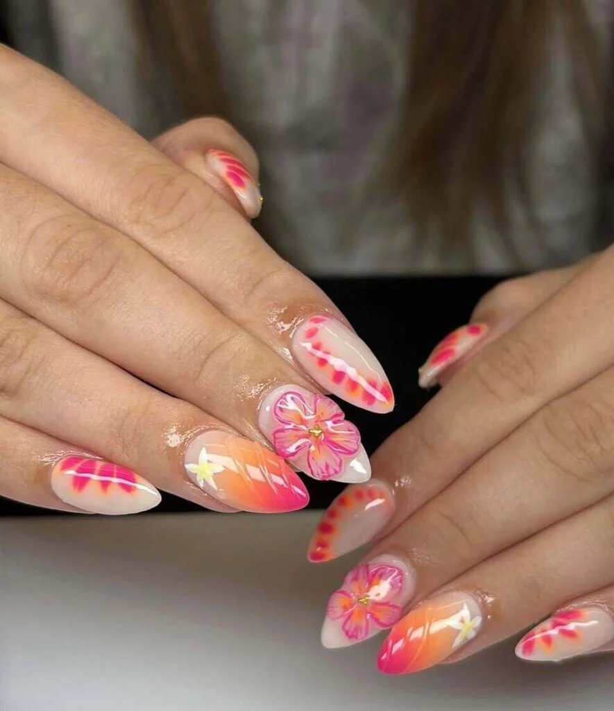 Hibiscus Sunset Nails