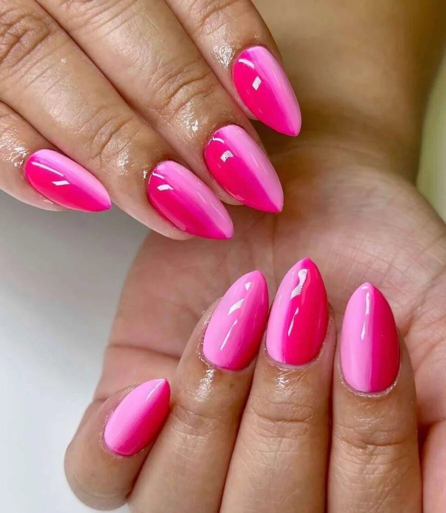 Hot Pink Almond Nails