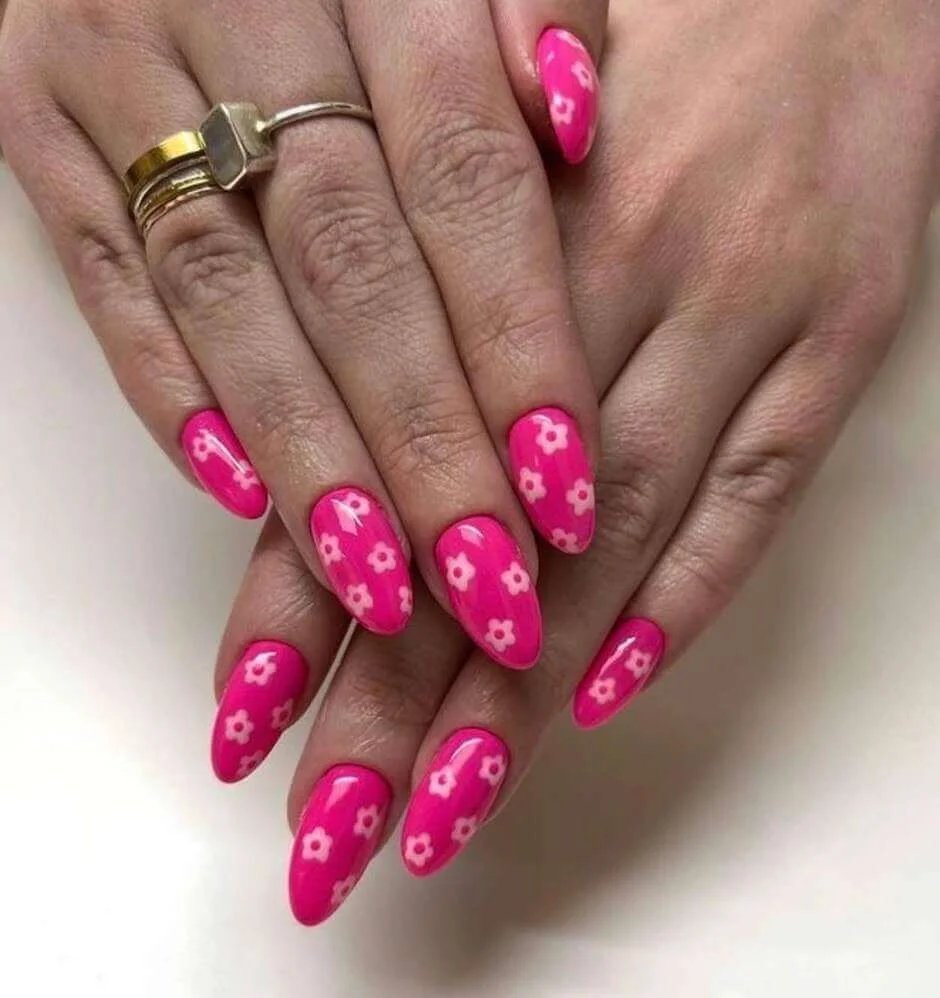 Hot Pink Retro Flowers