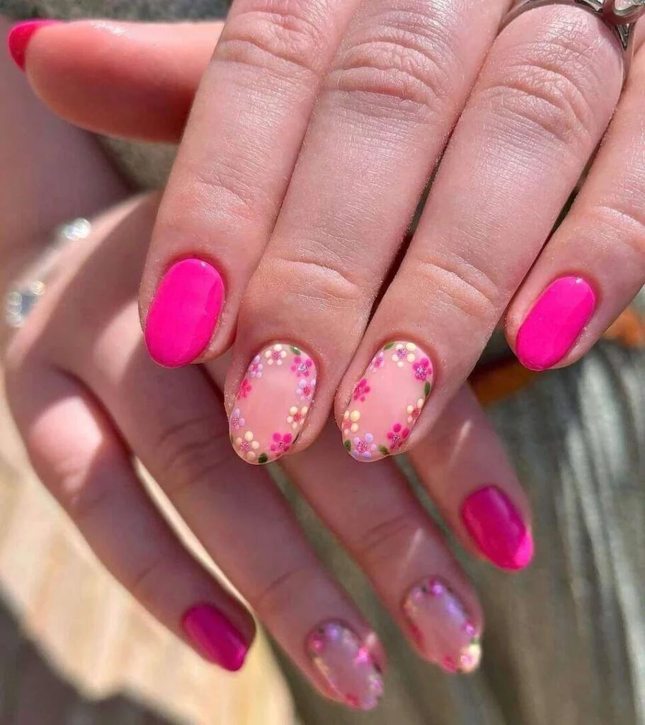 Hot Pink with Flower Accents