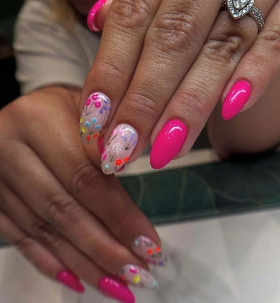 Hot pink with tiny flowers