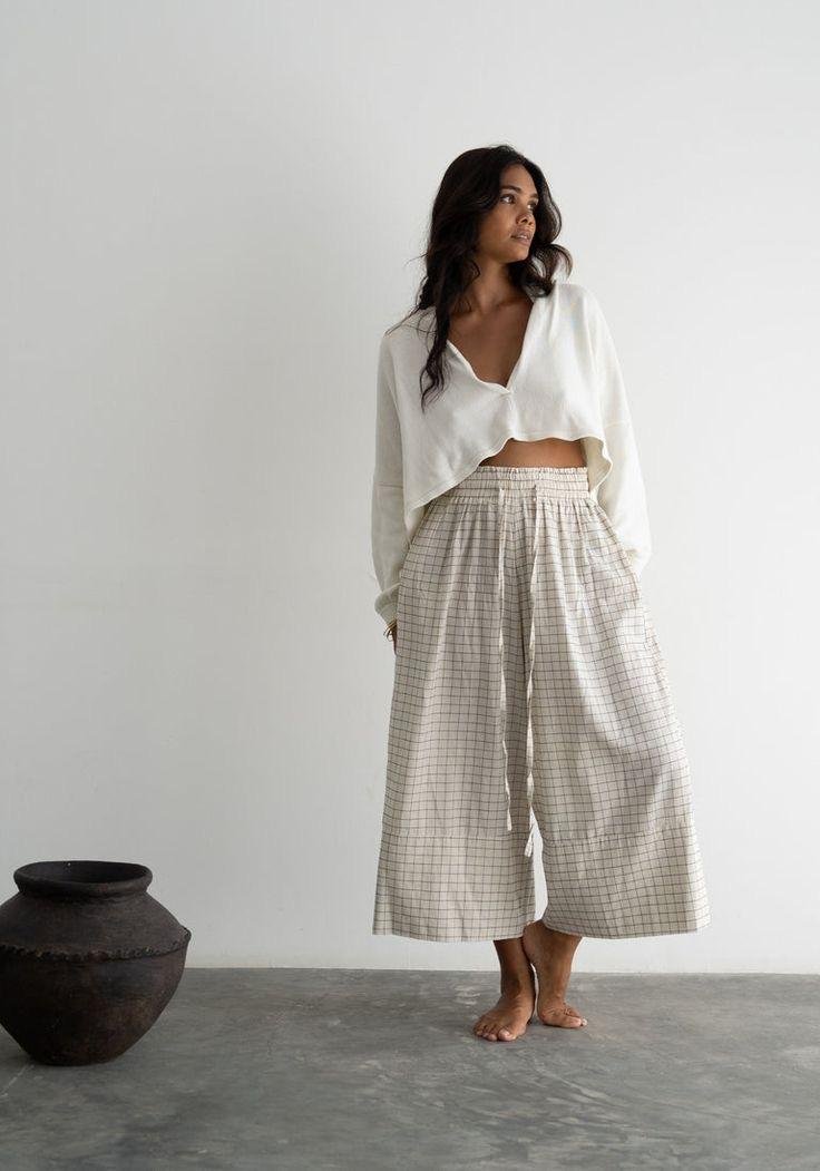 Ivory Blouse, Checked Pants