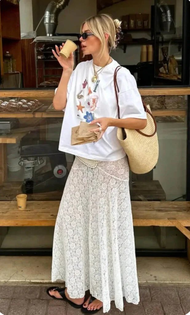 Lace skirt with oversized tee