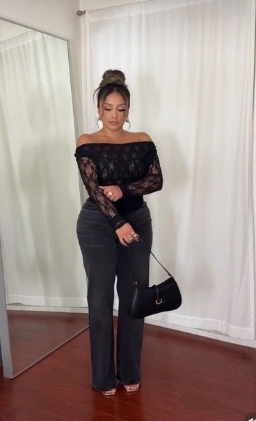 Lace Top, Charcoal Denim