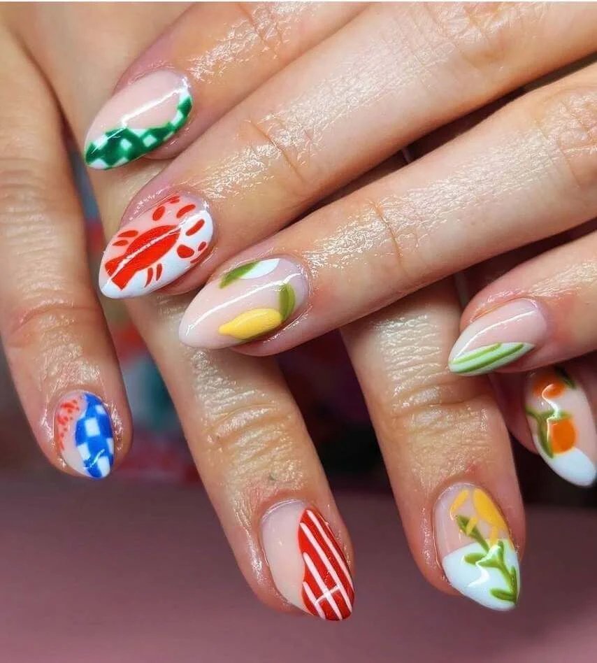 Lobster and lemon nail art