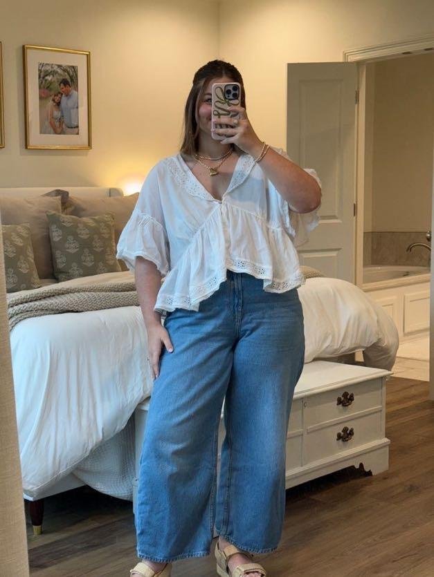 Loose Blouse, Wide-Leg Denim
